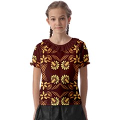 Folk Flowers Print Floral Pattern Ethnic Art Kids  Frill Chiffon Blouse by Eskimos