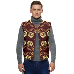 Folk Flowers Print Floral Pattern Ethnic Art Men s Short Button Up Puffer Vest	