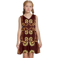 Folk Flowers Print Floral Pattern Ethnic Art Kids  Sleeveless Tiered Mini Dress by Eskimos