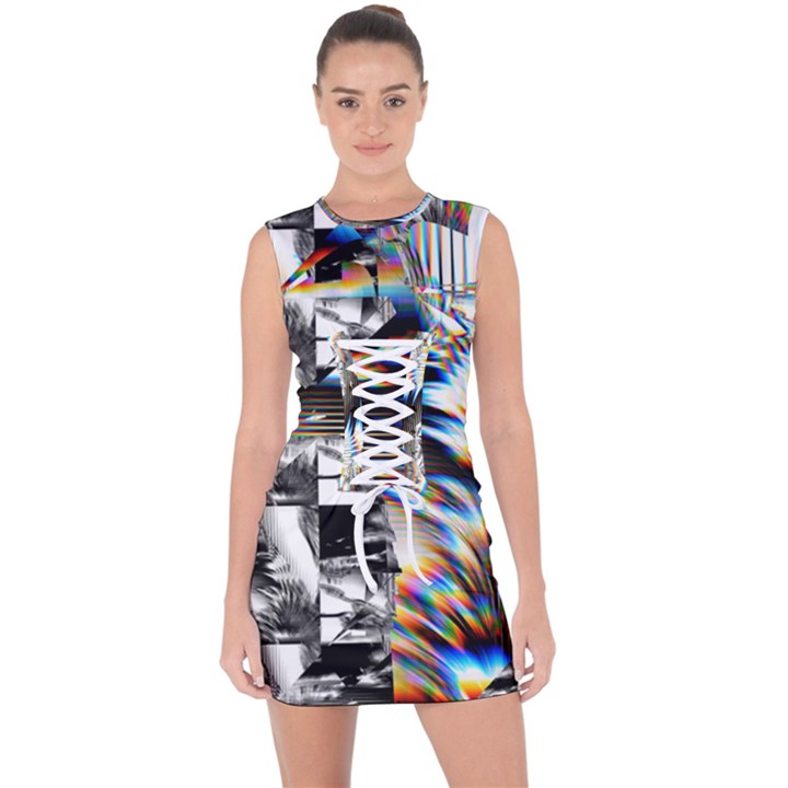 Rainbow Assault Lace Up Front Bodycon Dress