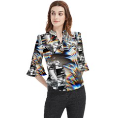 Rainbow Assault Loose Horn Sleeve Chiffon Blouse