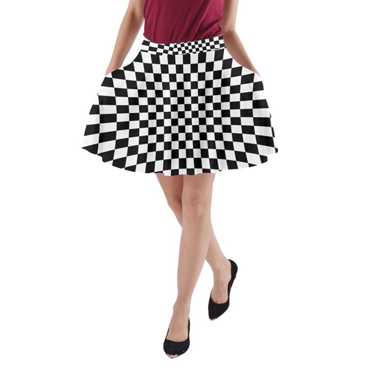 Illusion Checkerboard Black And White Pattern A-Line Pocket Skirt