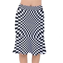 Illusion Checkerboard Black And White Pattern Short Mermaid Skirt by Nexatart