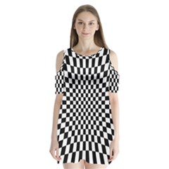 Illusion Checkerboard Black And White Pattern Shoulder Cutout Velvet One Piece