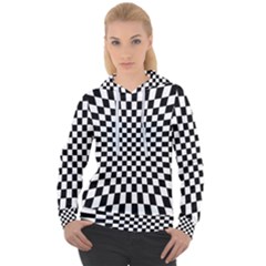 Illusion Checkerboard Black And White Pattern Women s Overhead Hoodie