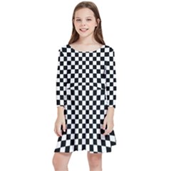 Illusion Checkerboard Black And White Pattern Kids  Quarter Sleeve Skater Dress