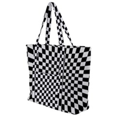 Illusion Checkerboard Black And White Pattern Zip Up Canvas Bag by Nexatart