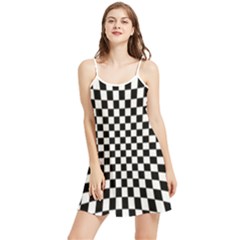 Illusion Checkerboard Black And White Pattern Summer Frill Dress