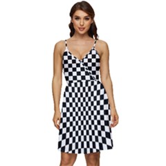 Illusion Checkerboard Black And White Pattern V-neck Pocket Summer Dress 