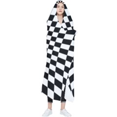 Illusion Checkerboard Black And White Pattern Wearable Blanket by Nexatart