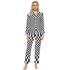 Illusion Checkerboard Black And White Pattern Womens  Long Sleeve Velvet Pocket Pajamas Set