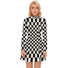 Illusion Checkerboard Black And White Pattern Long Sleeve Velour Longline Dress