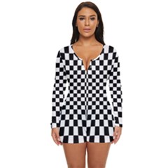 Illusion Checkerboard Black And White Pattern Long Sleeve Boyleg Swimsuit by Nexatart