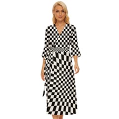 Illusion Checkerboard Black And White Pattern Midsummer Wrap Dress