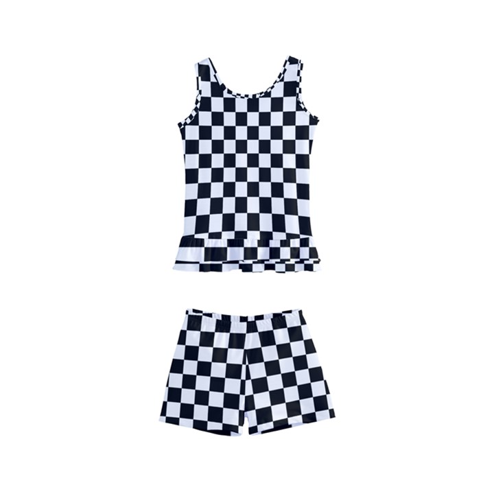 Illusion Checkerboard Black And White Pattern Kids  Boyleg Swimsuit