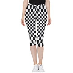 Illusion Checkerboard Black And White Pattern Inside Out Lightweight Velour Capri Leggings  by Nexatart