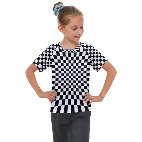 Illusion Checkerboard Black And White Pattern Kids  Mesh Piece Tee by Nexatart