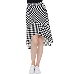 Illusion Checkerboard Black And White Pattern Frill Hi Low Chiffon Skirt by Nexatart