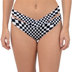 Illusion Checkerboard Black And White Pattern Double Strap Halter Bikini Bottom by Nexatart