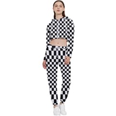 Illusion Checkerboard Black And White Pattern Cropped Zip Up Lounge Set