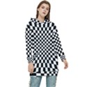 Illusion Checkerboard Black And White Pattern Women s Long Oversized Pullover Hoodie View1