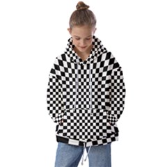 Illusion Checkerboard Black And White Pattern Kids  Oversized Hoodie