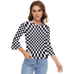 Illusion Checkerboard Black And White Pattern Bell Sleeve Top