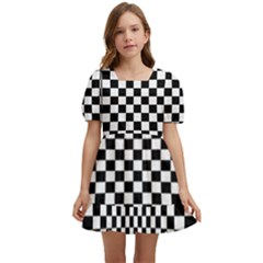 Illusion Checkerboard Black And White Pattern Kids  Short Sleeve Dolly Dress by Nexatart