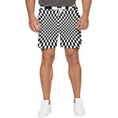 Illusion Checkerboard Black And White Pattern Men s Runner Shorts