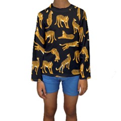 Seamless-exotic-pattern-with-tigers Kids  Long Sleeve Swimwear by Jancukart