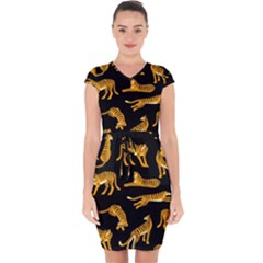 Seamless-exotic-pattern-with-tigers Capsleeve Drawstring Dress 