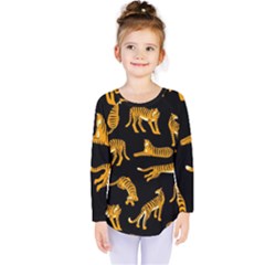 Seamless-exotic-pattern-with-tigers Kids  Long Sleeve Tee