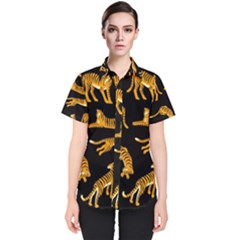 Seamless-exotic-pattern-with-tigers Women s Short Sleeve Shirt