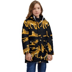 Seamless-exotic-pattern-with-tigers Kid s Hooded Longline Puffer Jacket