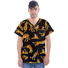 Seamless-exotic-pattern-with-tigers Men s V-neck Scrub Top