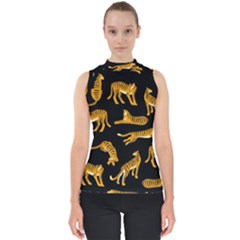 Seamless-exotic-pattern-with-tigers Mock Neck Shell Top