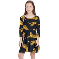 Seamless-exotic-pattern-with-tigers Kids  Quarter Sleeve Skater Dress