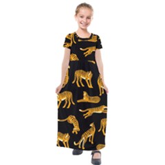 Seamless-exotic-pattern-with-tigers Kids  Short Sleeve Maxi Dress