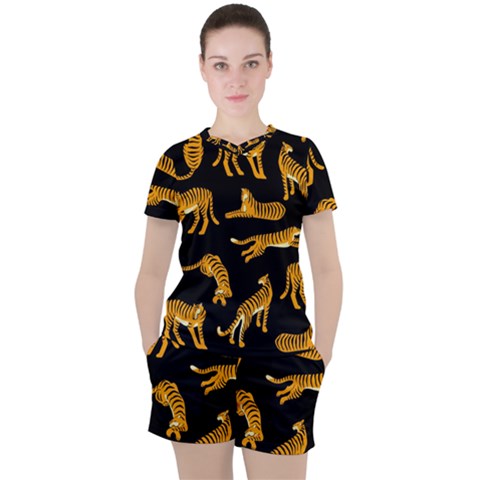 Seamless-exotic-pattern-with-tigers Women s Tee And Shorts Set by Jancukart