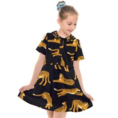 Seamless-exotic-pattern-with-tigers Kids  Short Sleeve Shirt Dress