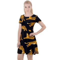 Seamless-exotic-pattern-with-tigers Cap Sleeve Velour Dress  by Jancukart