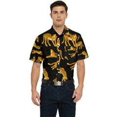 Seamless-exotic-pattern-with-tigers Men s Short Sleeve Pocket Shirt  by Jancukart