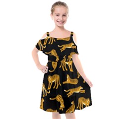 Seamless-exotic-pattern-with-tigers Kids  Cut Out Shoulders Chiffon Dress