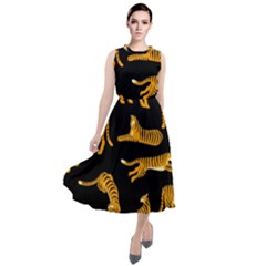 Seamless-exotic-pattern-with-tigers Round Neck Boho Dress