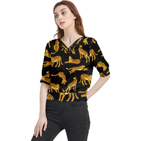 Seamless-exotic-pattern-with-tigers Quarter Sleeve Blouse by Jancukart