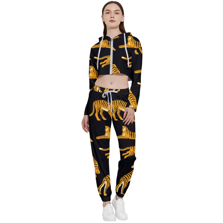 Seamless-exotic-pattern-with-tigers Cropped Zip Up Lounge Set