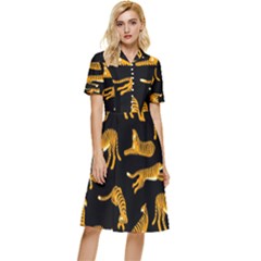 Seamless-exotic-pattern-with-tigers Button Top Knee Length Dress