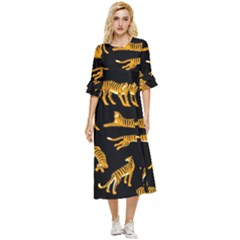 Seamless-exotic-pattern-with-tigers Double Cuff Midi Dress