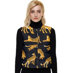 Seamless-exotic-pattern-with-tigers Women s Short Button Up Puffer Vest