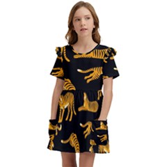 Seamless-exotic-pattern-with-tigers Kids  Frilly Sleeves Pocket Dress